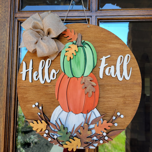 Hello Fall Pumpkin Stack Door Hanger