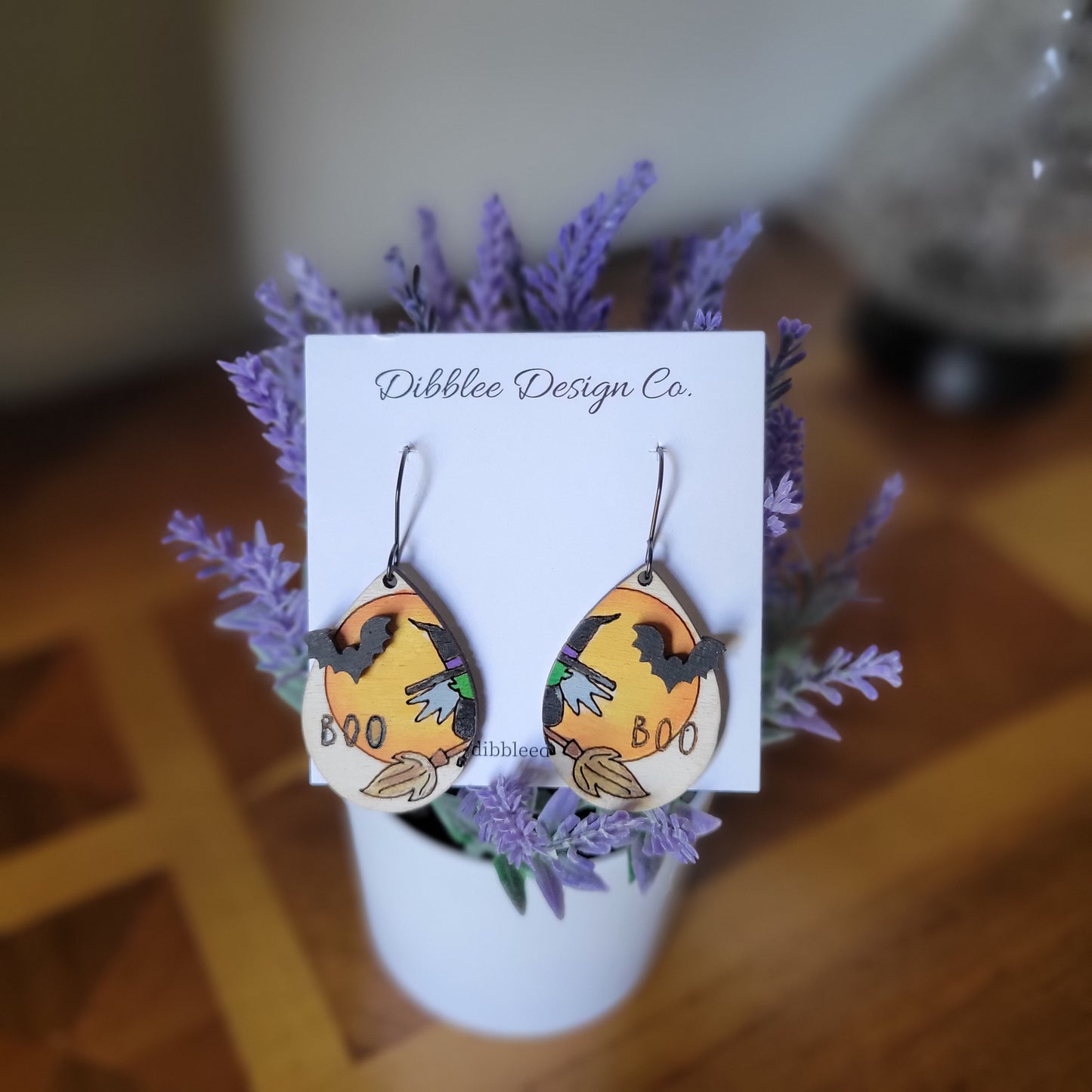 Halloween flying witch earrings